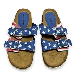 NEW American Eagle USA Flag Sandals stars stripes flats buckle Women’s Size 7